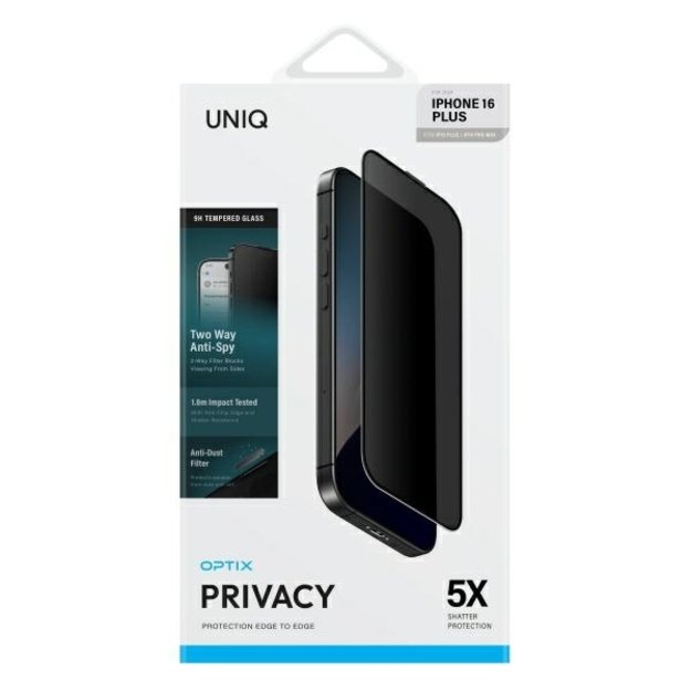 Uniq Optix Privacy tempered glass with privacy applicator for iPhone 16 Plus 1