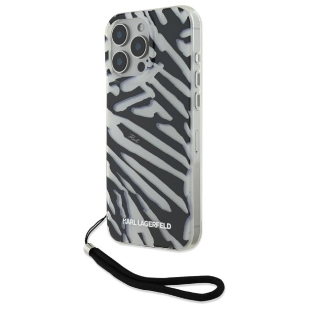 Karl Lagerfeld IML Zebra Pattern &amp  Cord iPhone 16 Pro Max Case - Black