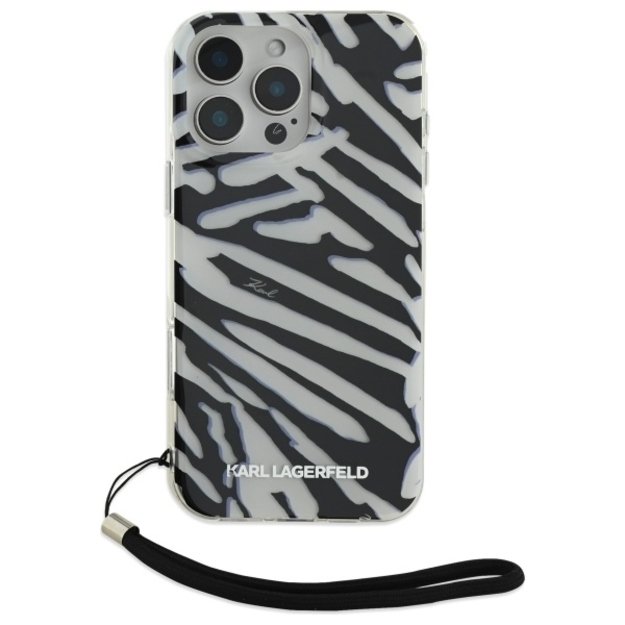Karl Lagerfeld IML Zebra Pattern &amp  Cord iPhone 16 Pro Max Case - Black 1