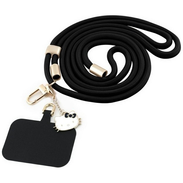 Hello Kitty Patch &amp  Kitty Head Charm Universal Phone Lanyard - Black
