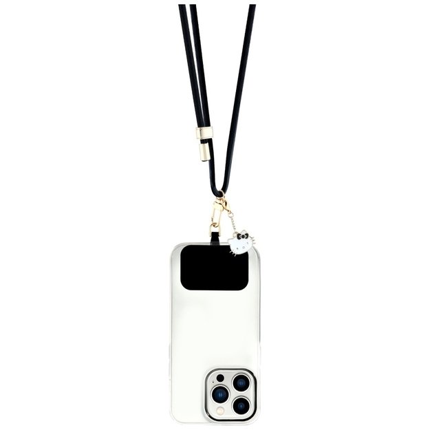 Hello Kitty Patch &amp  Kitty Head Charm Universal Phone Lanyard - Black 1