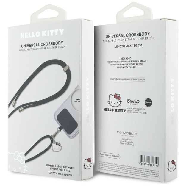 Hello Kitty Patch &amp  Kitty Head Charm Universal Phone Lanyard - Black 4
