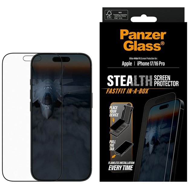 PanzerGlass Stealth Ultra-Wide Fit Fastfit Tempered Glass for iPhone 17 / 16 Pro