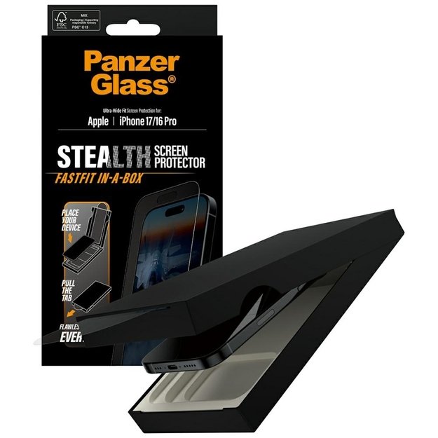 PanzerGlass Stealth Ultra-Wide Fit Fastfit Tempered Glass for iPhone 17 / 16 Pro 3