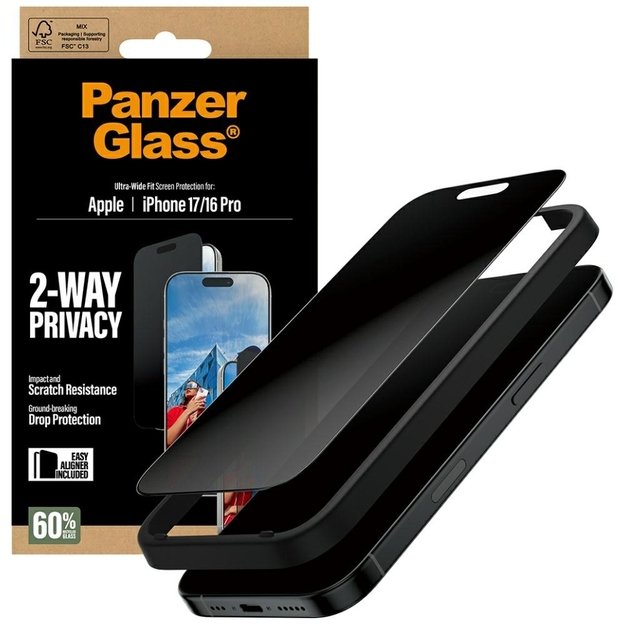PanzerGlass Ultra-Wide Fit EasyAligner Privacy Glass for iPhone 17 / 16 Pro 4