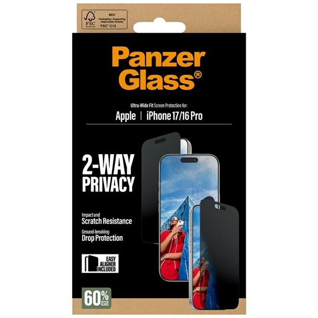 PanzerGlass Ultra-Wide Fit EasyAligner Privacy Glass for iPhone 17 / 16 Pro 5