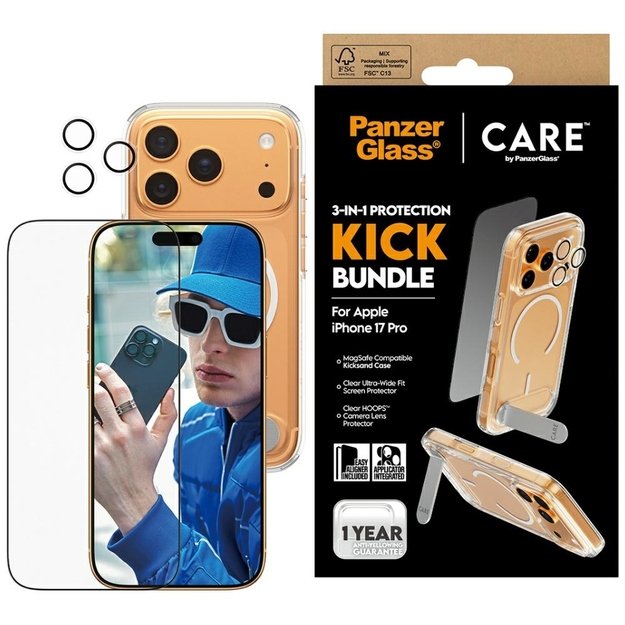 CARE by PanzerGlass Feature Kick 3in1 Case + Glass + Lens Protection Kit for iPhone 17 Pro