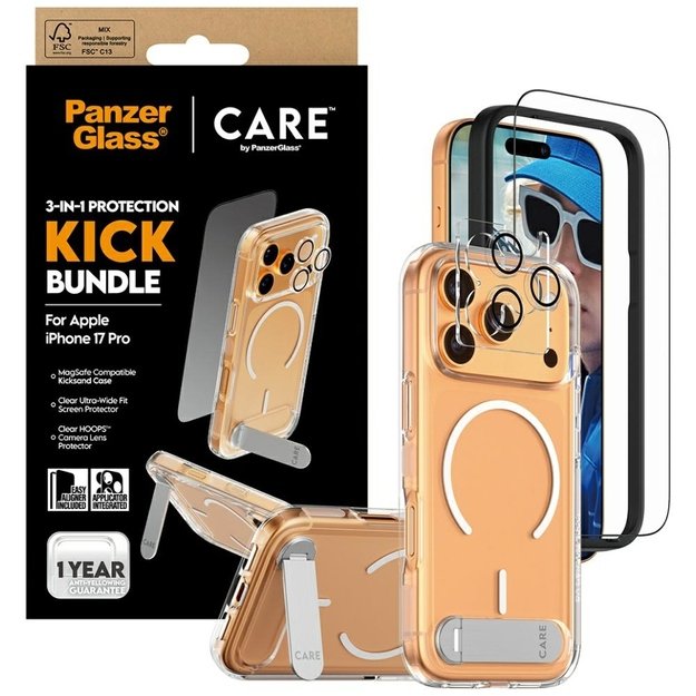 CARE by PanzerGlass Feature Kick 3in1 Case + Glass + Lens Protection Kit for iPhone 17 Pro 3