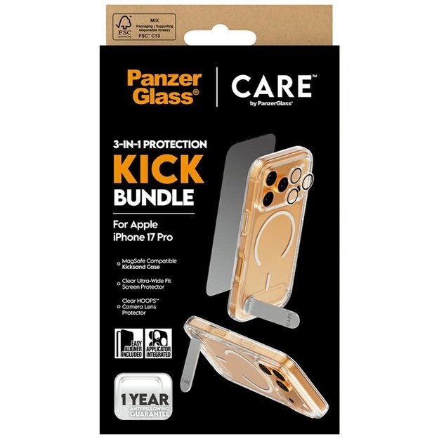 CARE by PanzerGlass Feature Kick 3in1 Case + Glass + Lens Protection Kit for iPhone 17 Pro 4