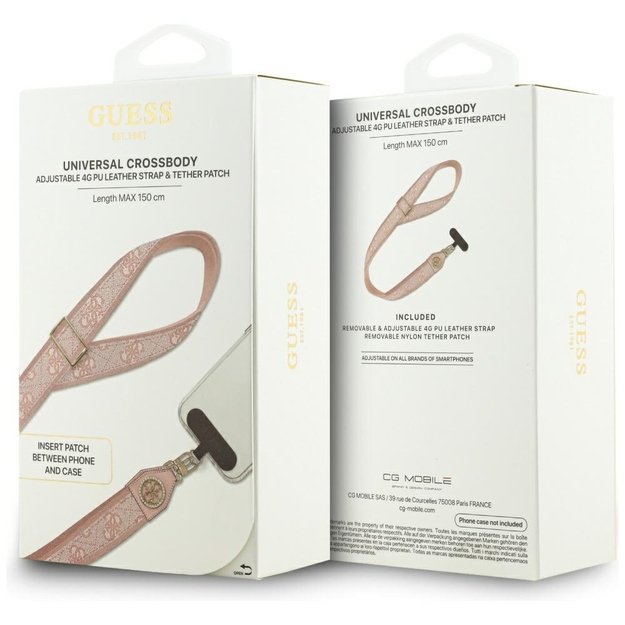 Guess Universal CBDY 4G Tether Patch Strass Metal Logo Phone Lanyard - Pink 4