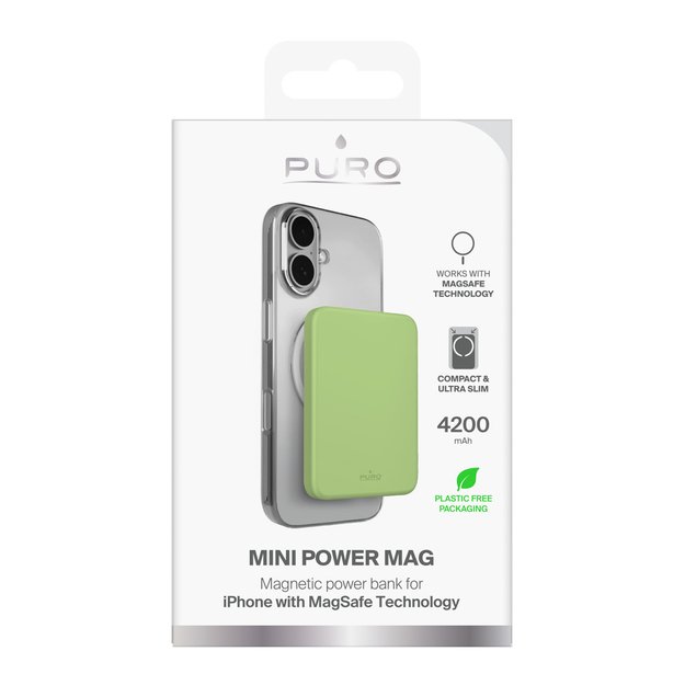 Puro 4200mAh Ultra-Thin MagSafe USB-C Compatible Power Bank - Green 1