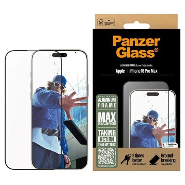 PanzerGlass Screen Protector Aluminum Frame iPhone 16 Pro Max 6.9&quot  Ultra-Wide Fit 2852