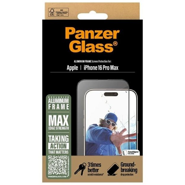 PanzerGlass Screen Protector Aluminum Frame iPhone 16 Pro Max 6.9&quot  Ultra-Wide Fit 2852 3