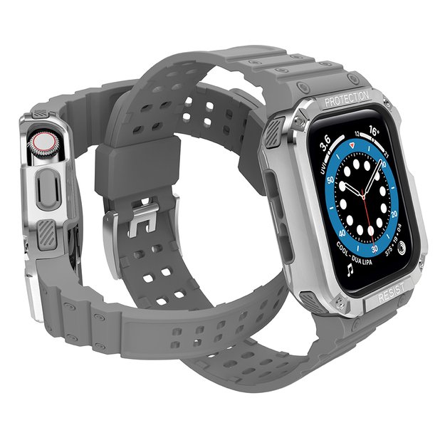 Protect Strap Band for Apple Watch 38/40/41mm Armored Case Strap - Gray, Silver 10
