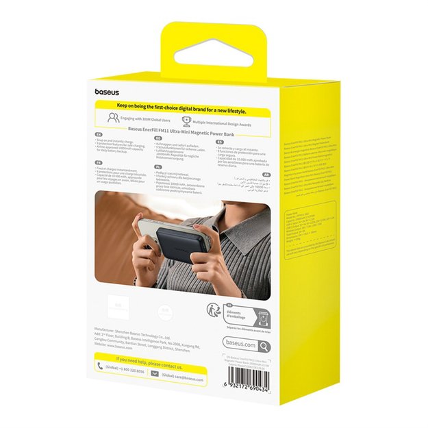 Baseus EnerFill FM11 Ultra-Mini 10000mAh 22.5W MagSafe Compatible Power Bank with Baseus Simple USB-C 20V/3A 30cm Cable - Black 6