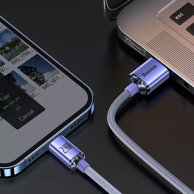 Baseus Crystal Shine Series cable USB cable for fast charging and data transfer USB Type A - Lightning 2.4A 1.2m purple (CAJY000005) 7