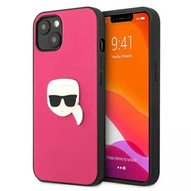 Karl Lagerfeld KLHCP13SPKMP iPhone 13 mini 5,4  różowy/pink hardcase Leather Ikonik Karl`s Head Metal