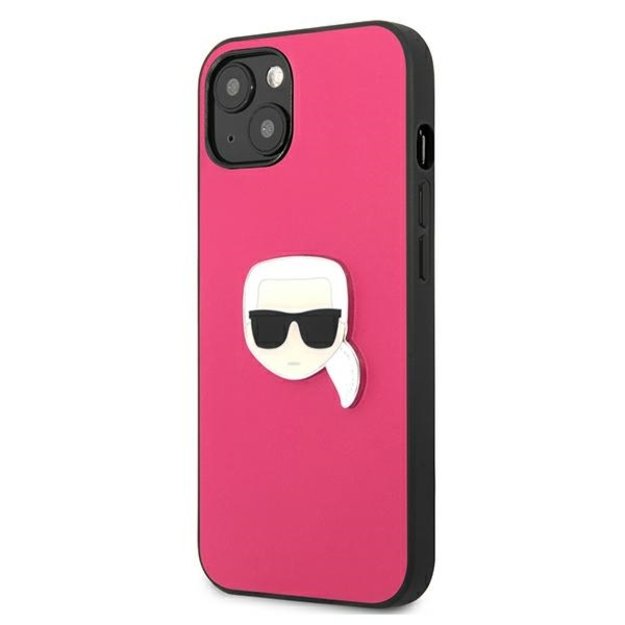 Karl Lagerfeld KLHCP13SPKMP iPhone 13 mini 5,4  różowy/pink hardcase Leather Ikonik Karl`s Head Metal 1