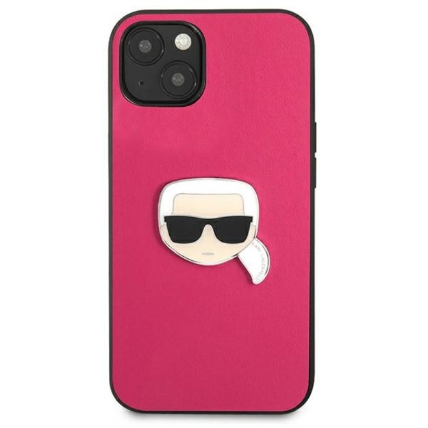 Karl Lagerfeld KLHCP13SPKMP iPhone 13 mini 5,4  różowy/pink hardcase Leather Ikonik Karl`s Head Metal 2