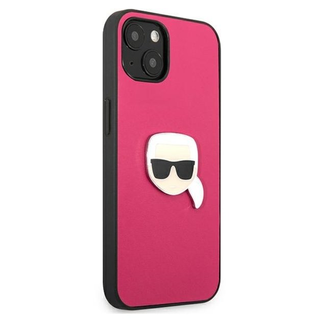 Karl Lagerfeld KLHCP13SPKMP iPhone 13 mini 5,4  różowy/pink hardcase Leather Ikonik Karl`s Head Metal 3