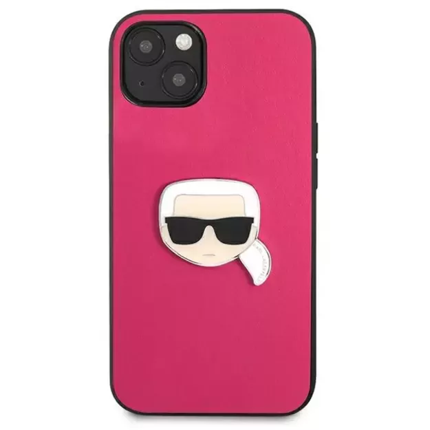 Karl Lagerfeld KLHCP13SPKMP iPhone 13 mini 5,4  różowy/pink hardcase Leather Ikonik Karl`s Head Metal 9