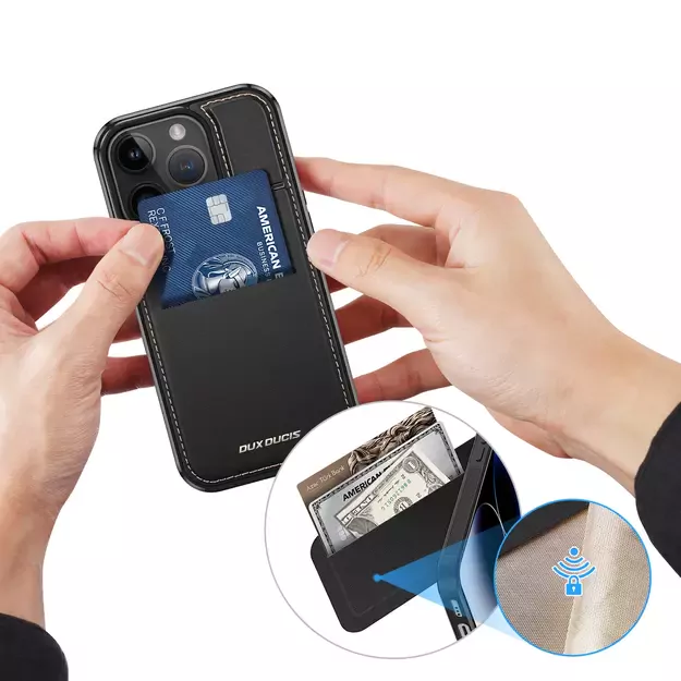 3in1 Wallet Case with Stand for iPhone 14 Pro MagSafe RFID Blocker Dux Ducis Rafi Mag - Black 25