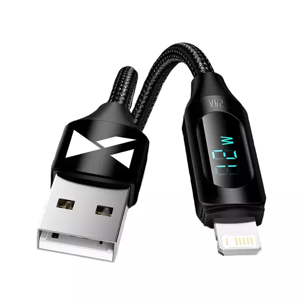 USB-A Cable - Lightning Wozinsky WUALC2 with LED Display 2.4A 2m - Black 1