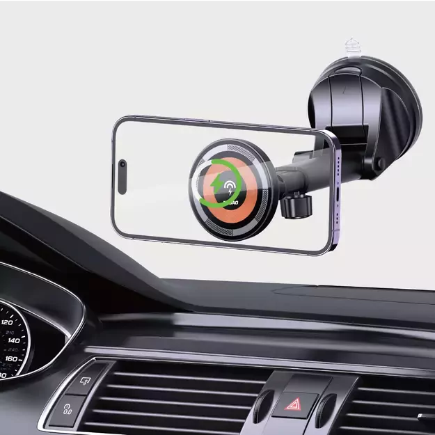 Magnetic holder with MagSafe inductive charger for cockpit/air vent 15W Dudao F12MAX+ - black 9