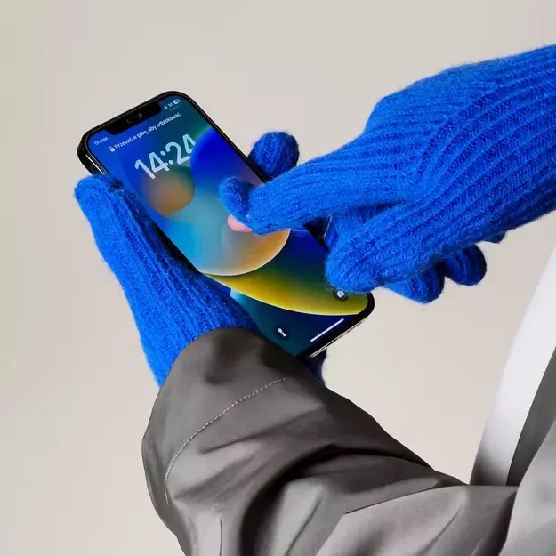 Braided telephone gloves with cutouts for fingers - blue 6