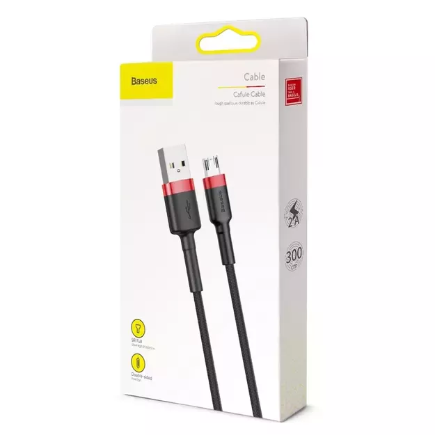 Baseus Cafule Cable durable nylon cable USB / micro USB 2A 3M black-red (CAMKLF-H91) 18