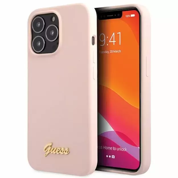 Guess GUHCP13XLSLMGLP iPhone 13 Pro Max 6.7  light pink/light pink hardcase Silicone Script Gold Logo