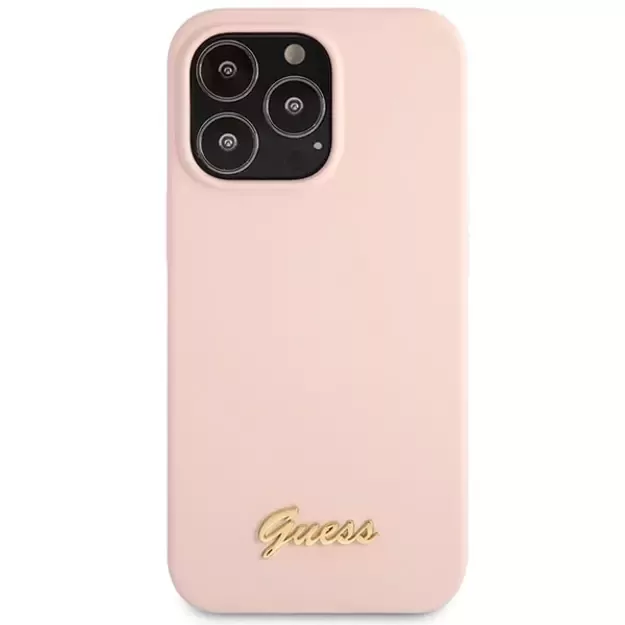 Guess GUHCP13XLSLMGLP iPhone 13 Pro Max 6.7  light pink/light pink hardcase Silicone Script Gold Logo 2