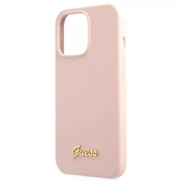 Guess GUHCP13XLSLMGLP iPhone 13 Pro Max 6.7  light pink/light pink hardcase Silicone Script Gold Logo 5