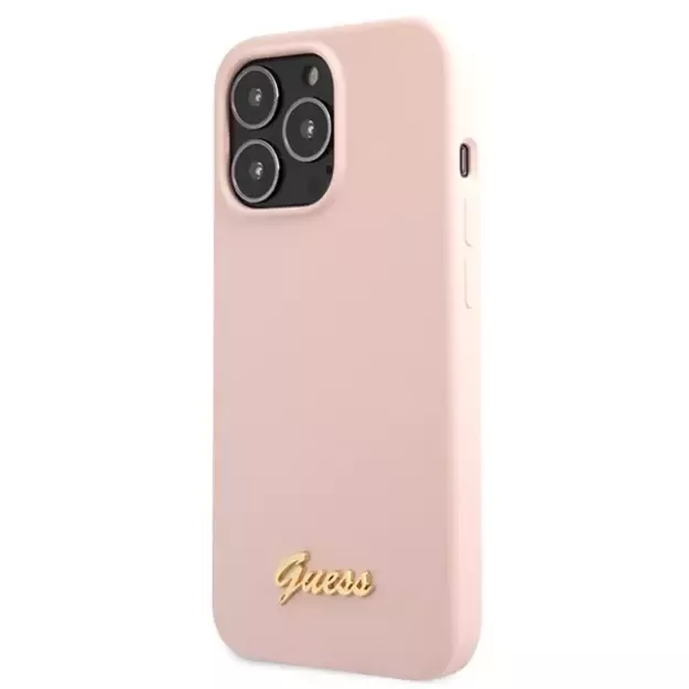 Guess GUHCP13XLSLMGLP iPhone 13 Pro Max 6.7  light pink/light pink hardcase Silicone Script Gold Logo 1