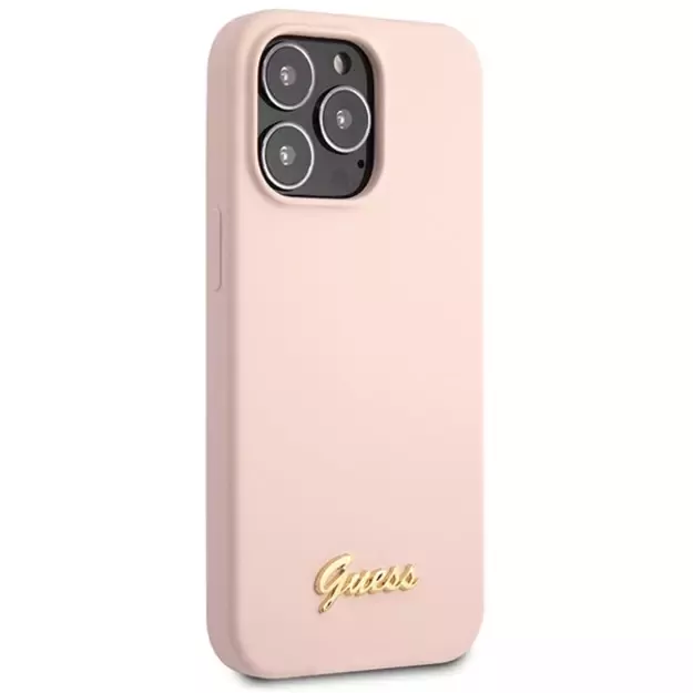 Guess GUHCP13XLSLMGLP iPhone 13 Pro Max 6.7  light pink/light pink hardcase Silicone Script Gold Logo 3
