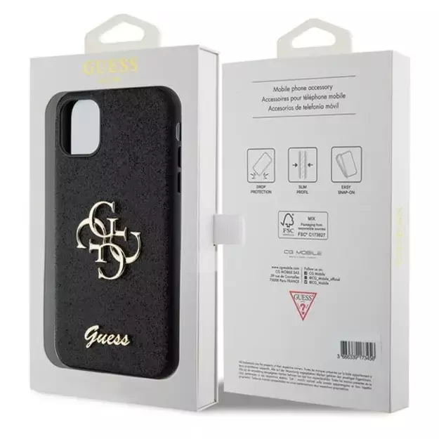 Guess GUHCN61HG4SGK case for iPhone 11 / Xr - black Glitter Script Big 4G 7
