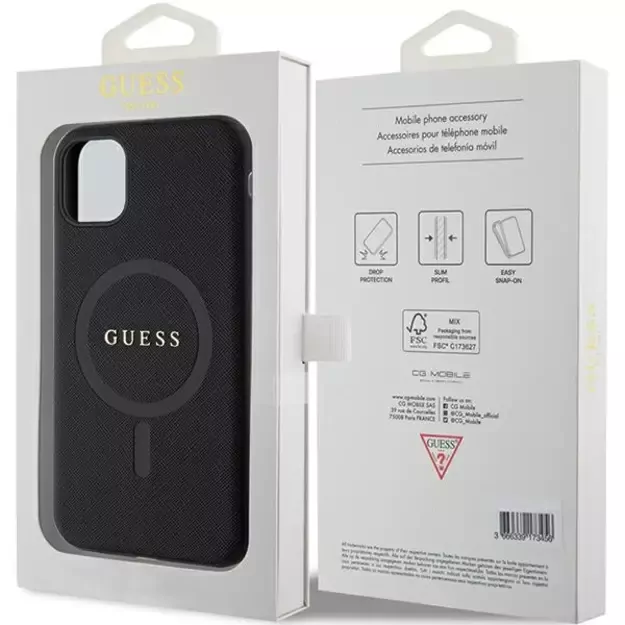 Guess GUHMN61PSAHMCK case for iPhone 11 / Xr - black Saffiano MagSafe 14