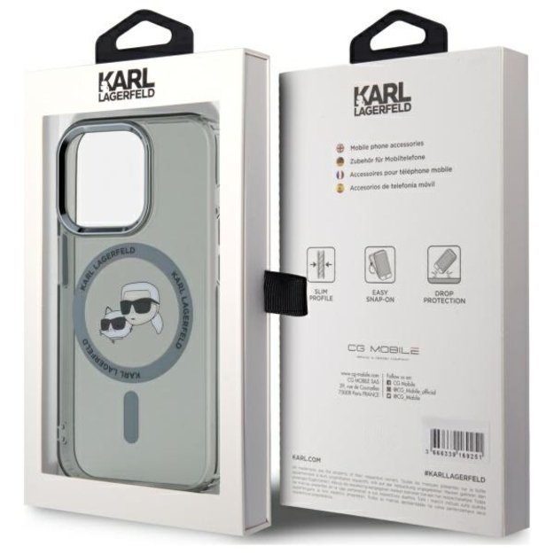 Karl Lagerfeld KLHMP15LHLSKCK iPhone 15 Pro 6.1&quot  black/black hardcase IML Metal Karl&amp Choupette Head MagSafe 4