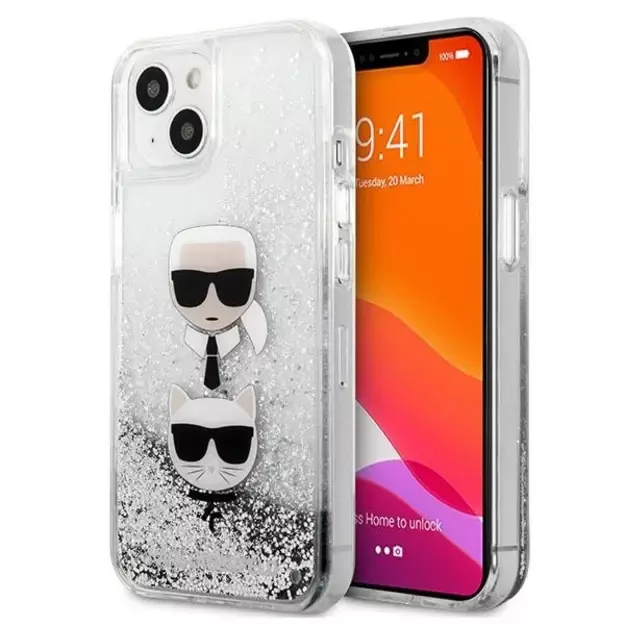 Karl Lagerfeld KLHCP13SKICGLS iPhone 13 mini 5,4  srebrny/silver hardcase Liquid Glitter Karl&Choupette Head