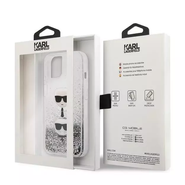 Karl Lagerfeld KLHCP13SKICGLS iPhone 13 mini 5,4  srebrny/silver hardcase Liquid Glitter Karl&Choupette Head 14