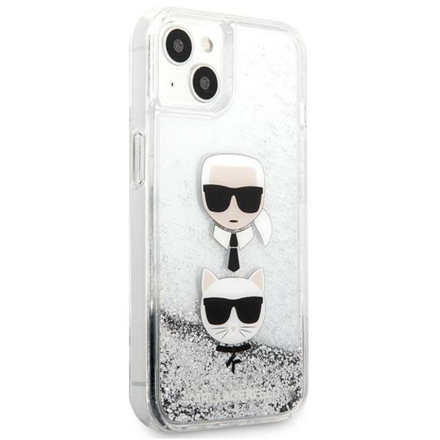 Karl Lagerfeld KLHCP13SKICGLS iPhone 13 mini 5,4  srebrny/silver hardcase Liquid Glitter Karl&Choupette Head 3