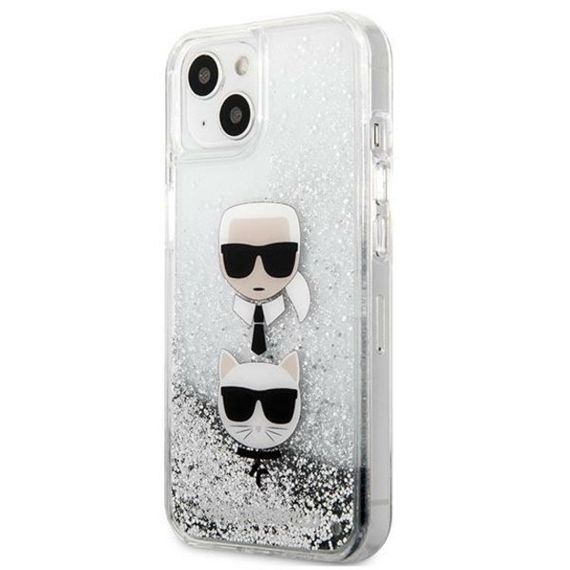 Karl Lagerfeld KLHCP13SKICGLS iPhone 13 mini 5,4  srebrny/silver hardcase Liquid Glitter Karl&Choupette Head 1