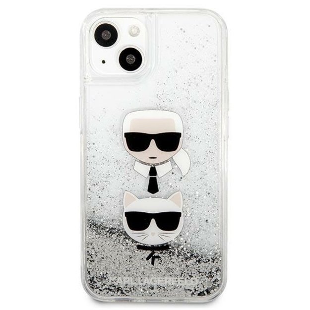 Karl Lagerfeld KLHCP13SKICGLS iPhone 13 mini 5,4  srebrny/silver hardcase Liquid Glitter Karl&Choupette Head 2