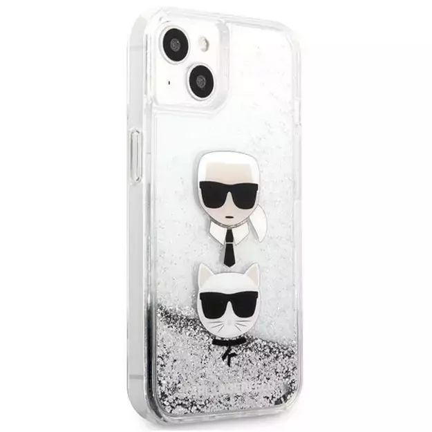 Karl Lagerfeld KLHCP13SKICGLS iPhone 13 mini 5,4  srebrny/silver hardcase Liquid Glitter Karl&Choupette Head 10