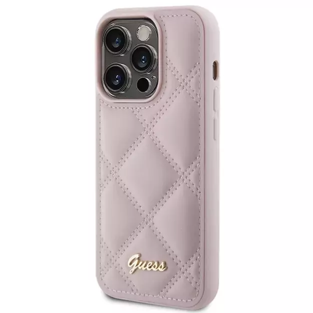 Guess Quilted Metal Logo case for iPhone 15 Pro Max - pink 1