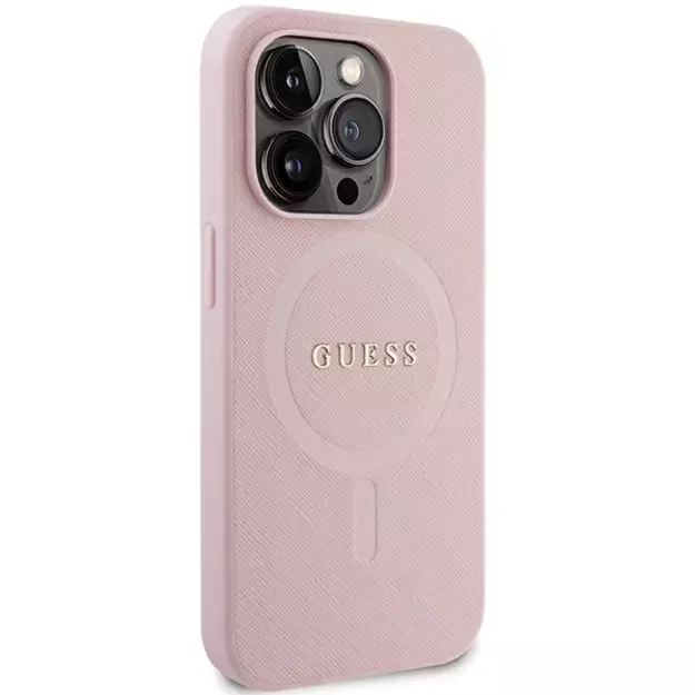Guess GUHMP13LPSAHMCP case for iPhone 13 Pro / 13 - pink Saffiano MagSafe 3