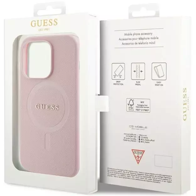 Guess GUHMP13LPSAHMCP case for iPhone 13 Pro / 13 - pink Saffiano MagSafe 7