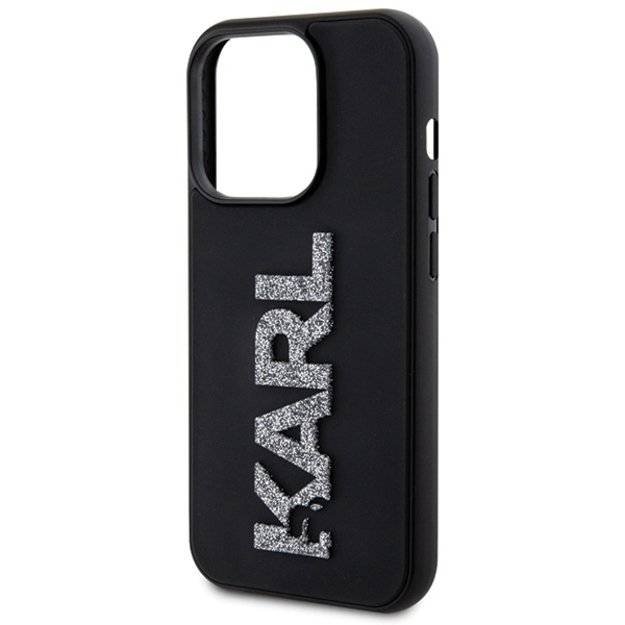 Karl Lagerfeld 3D Rubber Glitter Logo iPhone 15 Pro Case - Black 5
