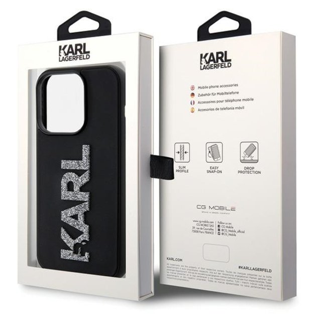Karl Lagerfeld 3D Rubber Glitter Logo iPhone 15 Pro Case - Black 7