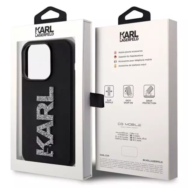 Karl Lagerfeld 3D Rubber Glitter Logo iPhone 15 Pro Case - Black 14